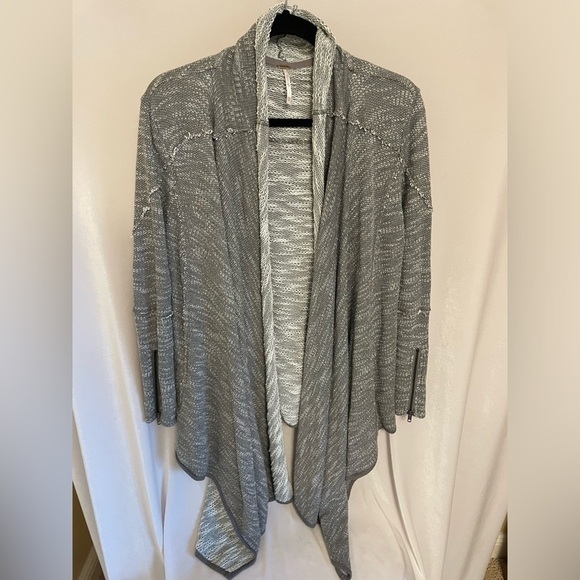 FREE PEOPLE IN THE LOOP OPEN FRONT ASYMMETRIC CARDIGAN GREY/CREAM Size XS - Picture 1 of 1